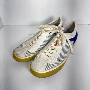 Rothys The Lace Up Sneaker Women’s Size 7 Low Top White Navy Blue Casual Comfort